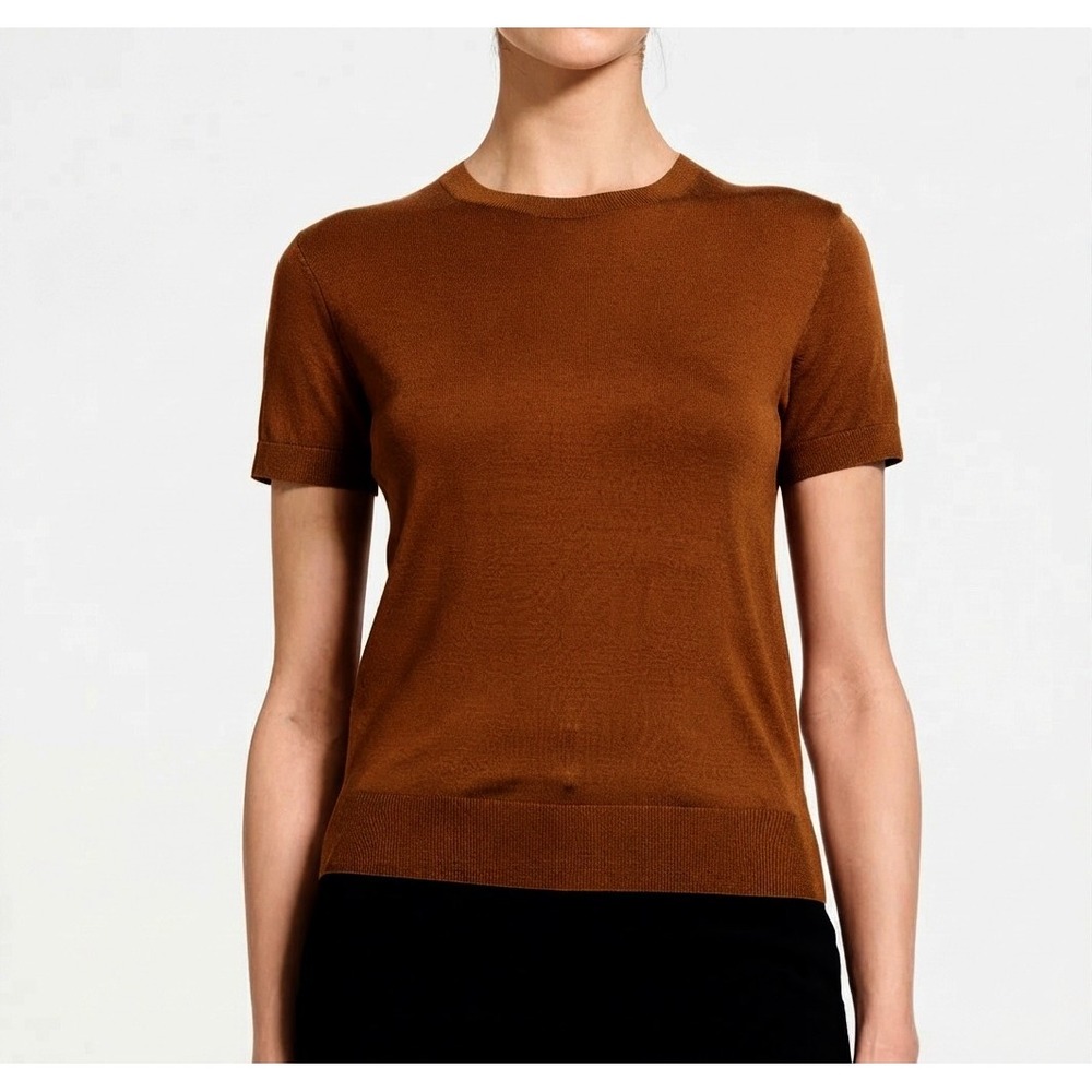 Theory Sweater Women Tee in Regal Merino Caramel Short Sleeve Size P
